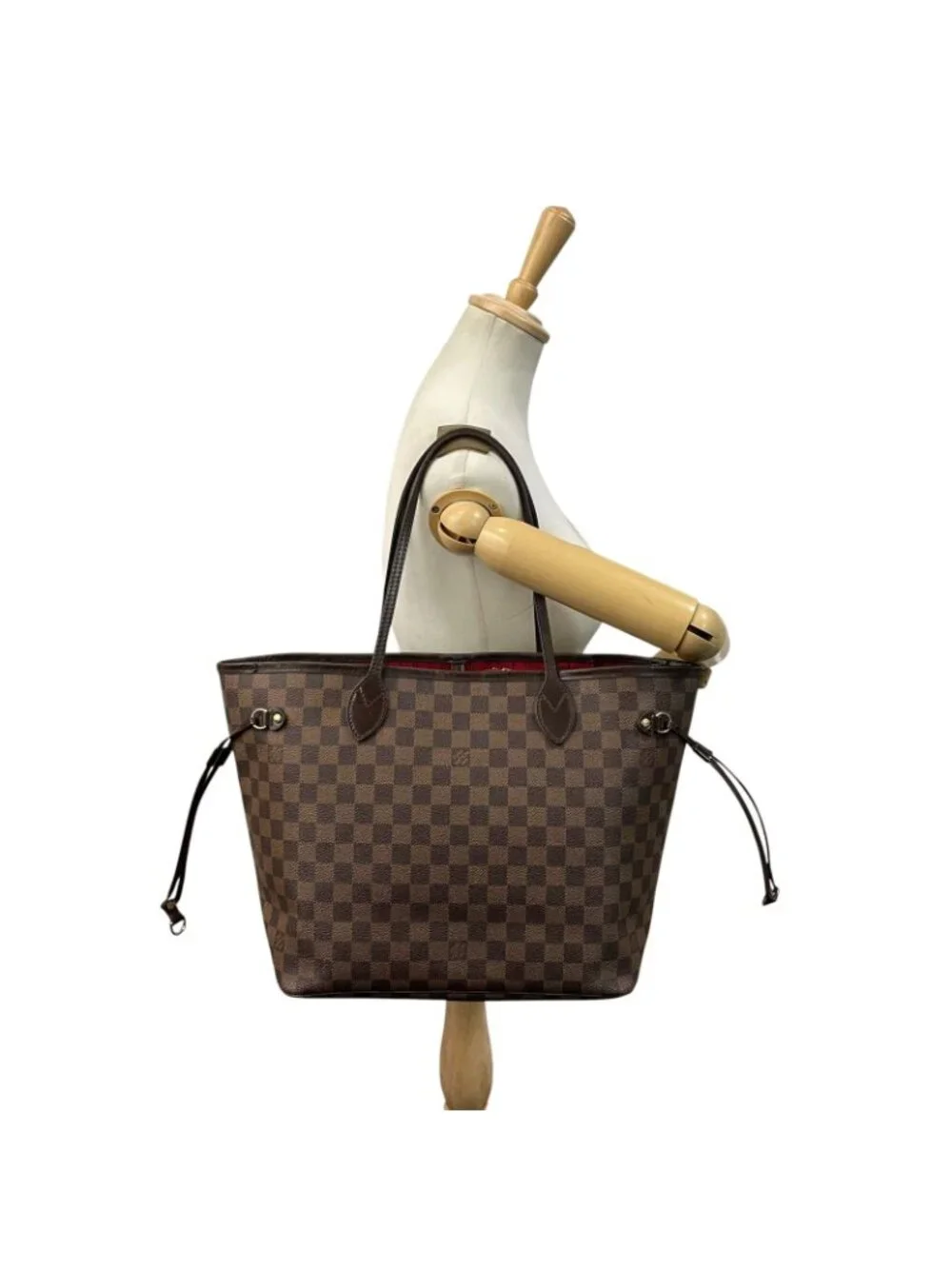 Louis Vuitton Damier Ebene Neverfull MM Tote Handle Shoulder Leather Brown